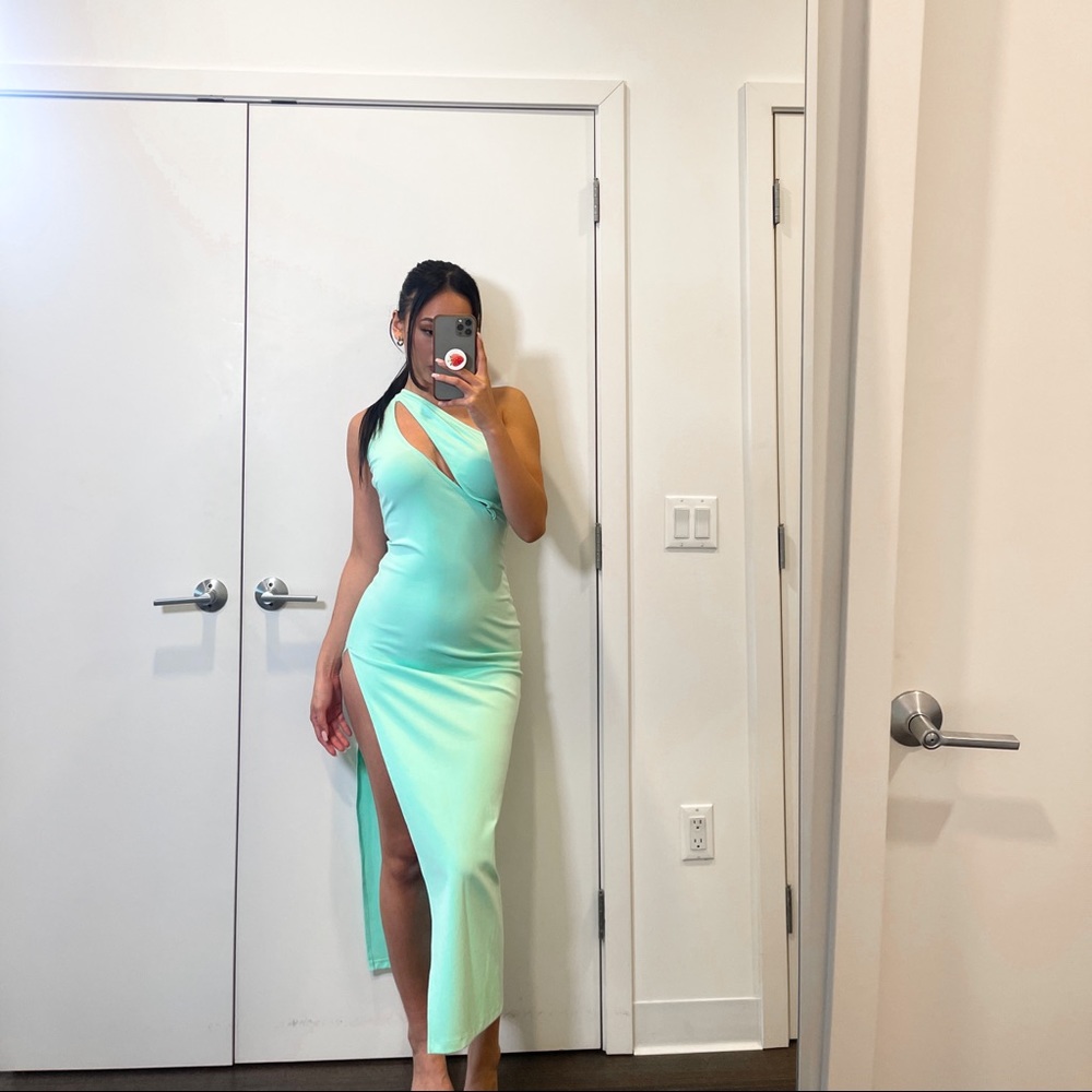 Sea foam green cut out midi dress